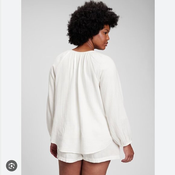 Gap Crinkle Gauze Boatneck Button-Front Top White Size Small - Picture 3 of 8